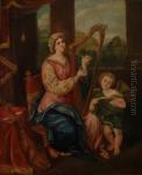 Saint Cecile Chantant Les Louanges Du Seigneur Oil Painting by Pierre Le Romain I Mignard