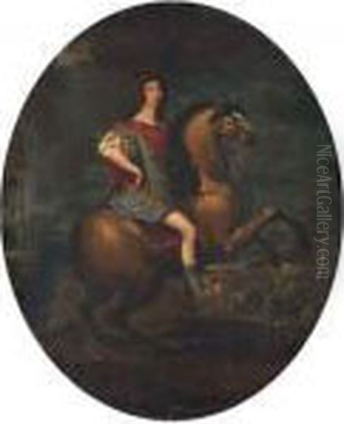 Portrait Equestre Du Grand Conde Oil Painting by Pierre Le Romain I Mignard