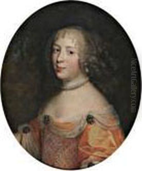 Portrait De Femme En Buste, En Robeorange Oil Painting by Pierre Le Romain I Mignard