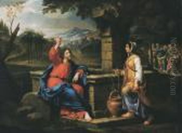 Christ And The Samaritan Women Near The Well Oil Painting by Pierre Le Romain I Mignard