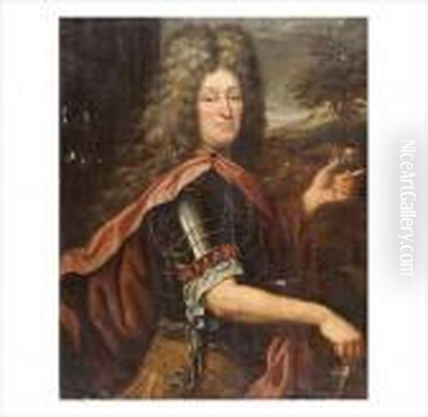 Portrait D'homme En Armure Oil Painting by Pierre Le Romain I Mignard