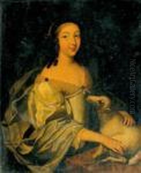 Portrait De Jeune Femme En Sainte Agnes Oil Painting by Pierre Le Romain I Mignard