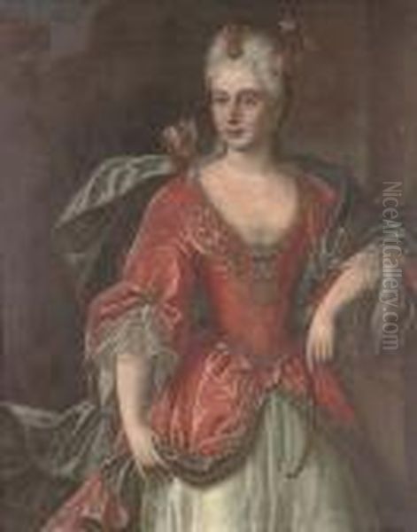 Portrait Of A Lady As Diana, Standing, Three Quarter-length, With A Bow And Quiver Oil Painting by Pierre Le Romain I Mignard