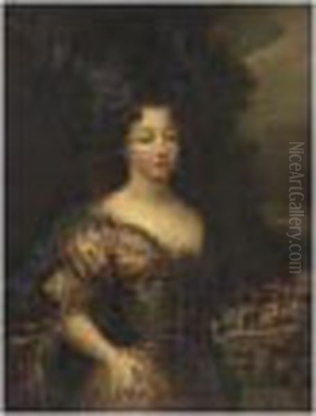 Portrait De Femme Au Bouquet De Fleur Oil Painting by Pierre Le Romain I Mignard