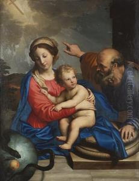 The Holy Family With Symbols Of The Redemption Oil Painting by Pierre Le Romain I Mignard