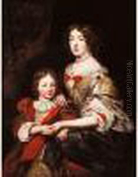 Portrait D'une Femme Et De Son Enfant Dit Aussi Madame De Sillery Et Son Fils Oil Painting by Pierre Le Romain I Mignard