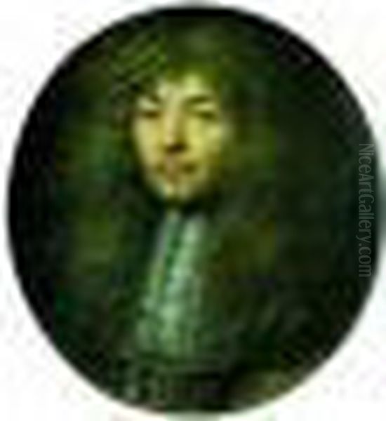 Portrait De Gentilhomme En Perruque Oil Painting by Pierre Le Romain I Mignard