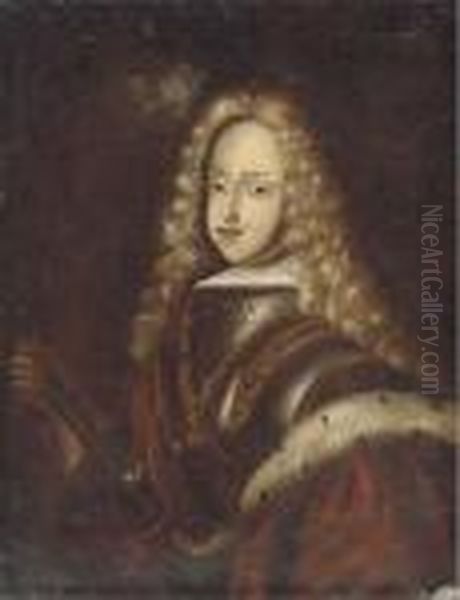 Portrait Of A Young Nobleman, Half-length, Wearing Armour Oil Painting by Pierre Le Romain I Mignard