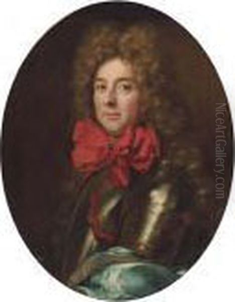 Portrait Of A Gentleman, 
Bust-length, In Armour And A Redneckerchief, Traditionally Identified As
 The Duc De Ventadour Oil Painting by Pierre Le Romain I Mignard