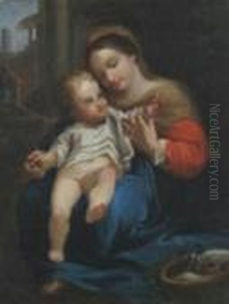 Madonna Col Bambino Oil Painting by Pierre Le Romain I Mignard