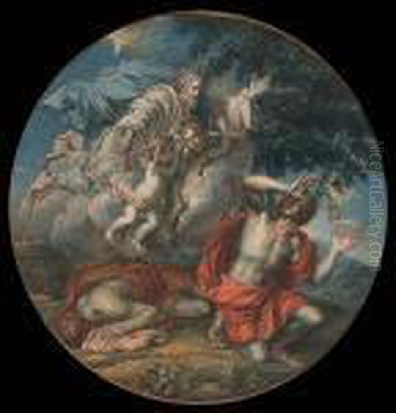 God Admonishing Cain Oil Painting by Pierre Le Romain I Mignard