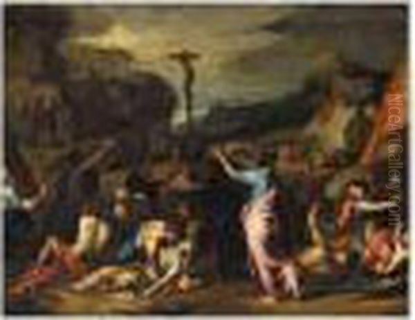 Moses And The Brazen Serpent Oil Painting by Pierre Le Romain I Mignard