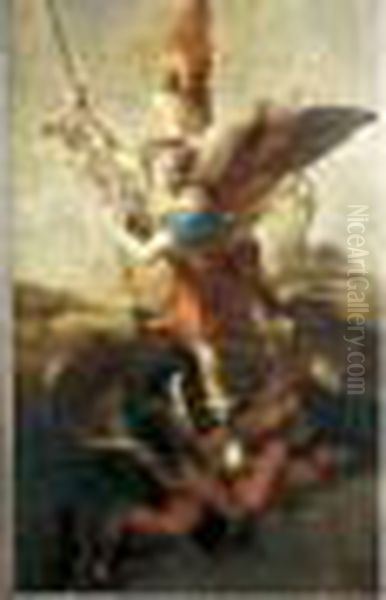 L'archange Saint Michel Terrassant Le Dragon Oil Painting by Pierre Le Romain I Mignard