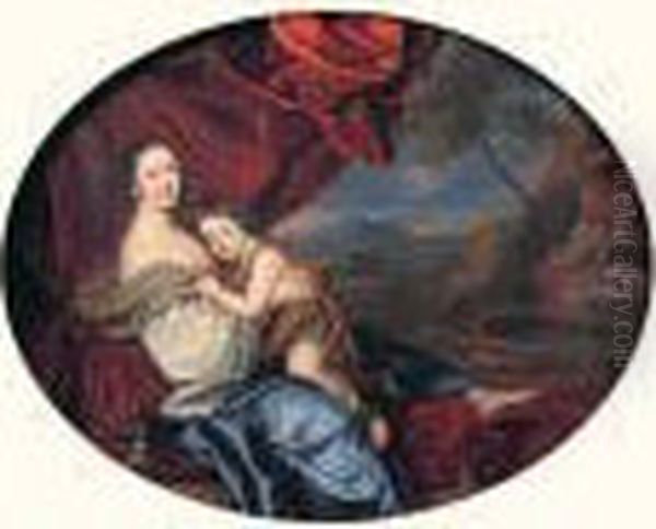 Portrait De Madame De Maintenon Et Du Duc Du Maine Oil Painting by Pierre Le Romain I Mignard