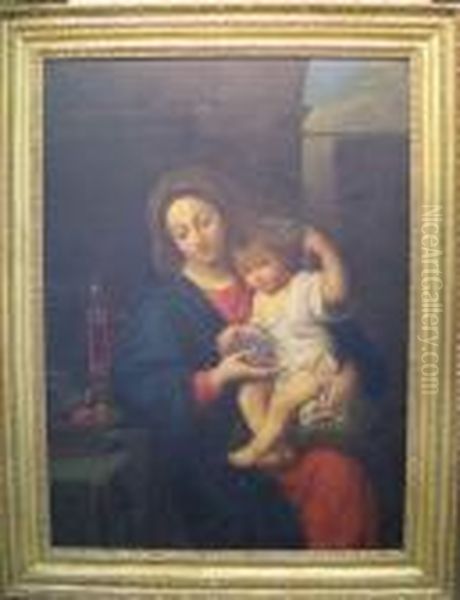 Madonna And Child Oil Painting by Pierre Le Romain I Mignard