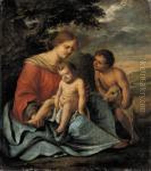 The Madonna And Child With The Infant Saint John The Baptist Oil Painting by Pierre Le Romain I Mignard