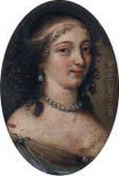 Portrait Of A Lady, Bust-length, In A Pearl Choker And A Decolletedress Oil Painting by Pierre Le Romain I Mignard