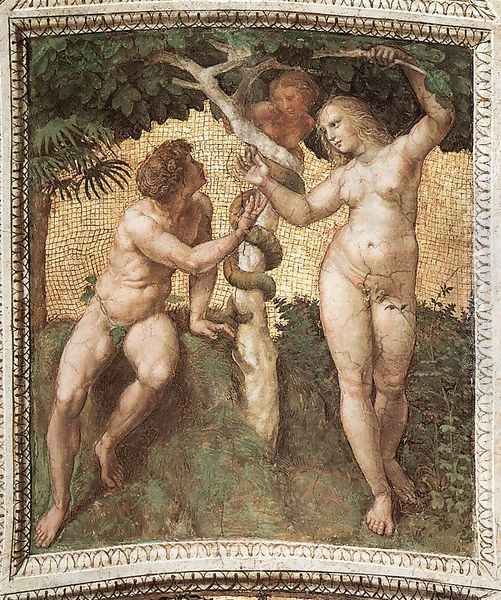 The Stanza Della Segnatura Ceiling Adam And Eve Oil Painting by Raphael