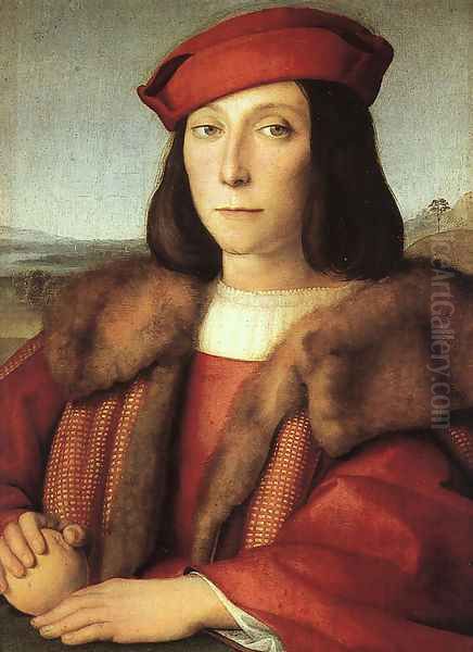 Portrait of a Man with an Apple (possibly Francesco Maria della Rovere) 1503-04 Oil Painting by Raphael