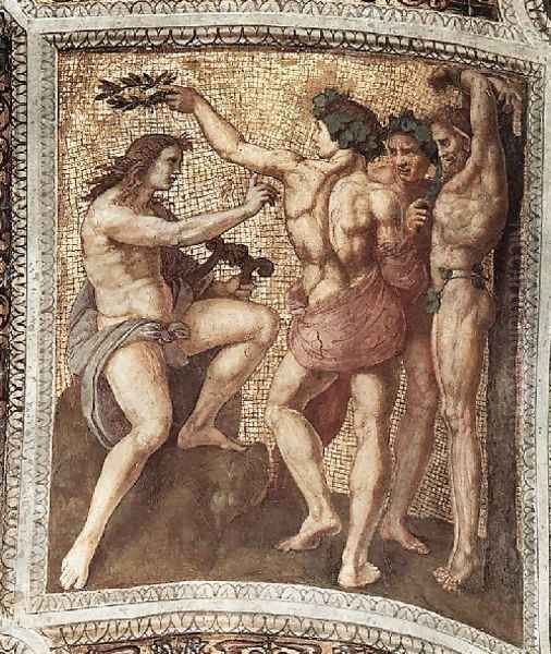 The Stanza Della Segnatura Ceiling Apollo And Marsyas Oil Painting by Raphael