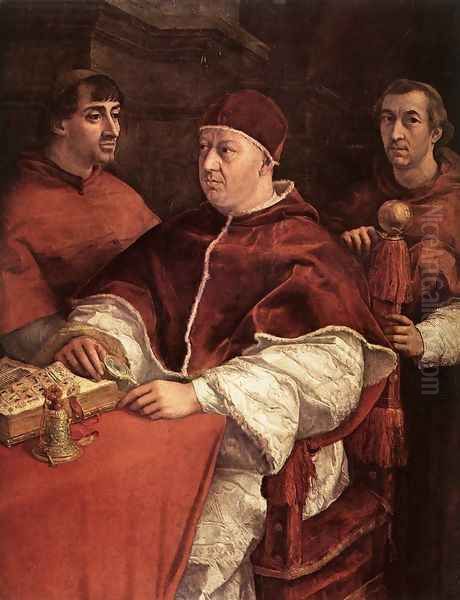 Pope Leo X with Cardinals Giulio de' Medici and Luigi de' Rossi [detail: 1] Oil Painting by Raphael