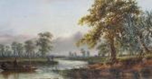 On The River Lea, Near Edmonton Oil Painting by Thomas Rose Miles