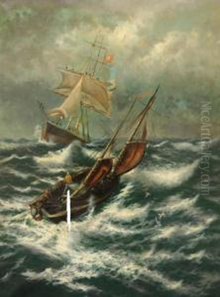 Fresh Gale In The North Sea Oil Painting by Thomas Rose Miles