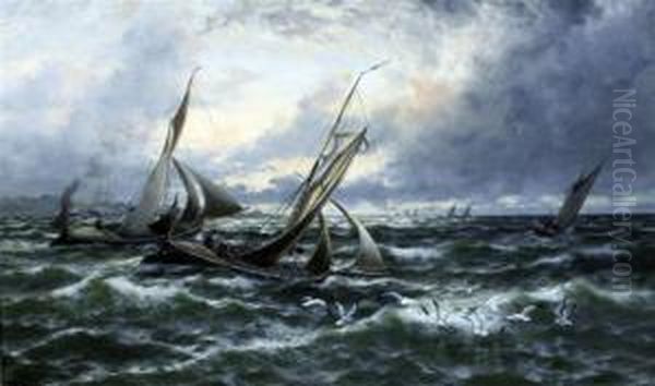 Rising Wind And Sea (off Sheerness) Oil Painting by Thomas Rose Miles