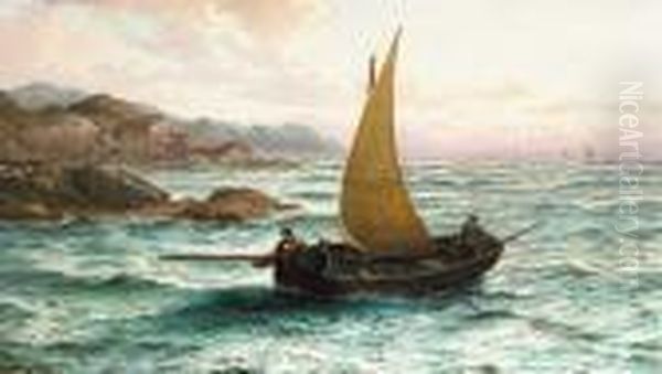 Fishers Returning, Morning At Stone Head,connemara Oil Painting by Thomas Rose Miles