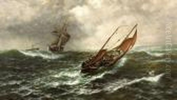 Wind And Sea Rising, Off The South Foreland, In The Straits Of Dover Oil Painting by Thomas Rose Miles