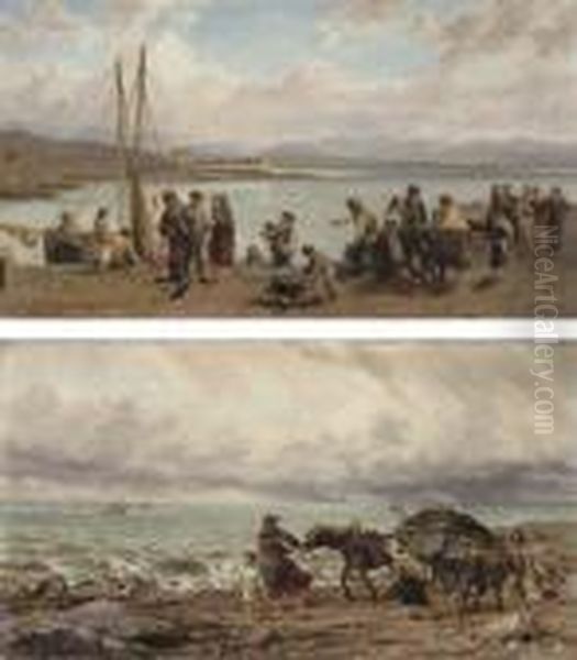 Weed Gatherers, West Coast Of Ireland Oil Painting by Thomas Rose Miles