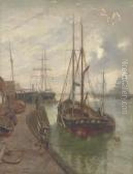 Retter Luck, Yarmouth At Dock Oil Painting by Thomas Rose Miles