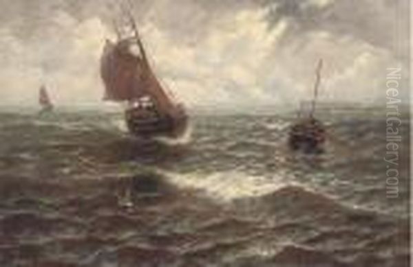 Off Great Yarmouth Harbour Oil Painting by Thomas Rose Miles