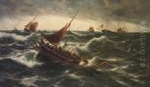 Shipping In Stormy Seas Oil Painting by Thomas Rose Miles