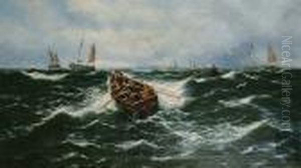 Fishing Boats In Open Sea Oil Painting by Thomas Rose Miles