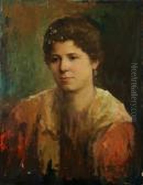 Ritratto Di Giovane Fanciulla Oil Painting by Alessandro Milesi