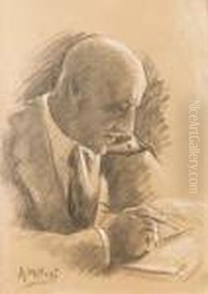 Ritratto A Gabriele D'annunzio Oil Painting by Alessandro Milesi