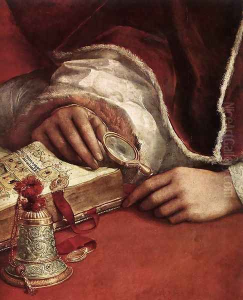 Pope Leo X with Cardinals Giulio de' Medici and Luigi de' Rossi [detail: 2] Oil Painting by Raphael