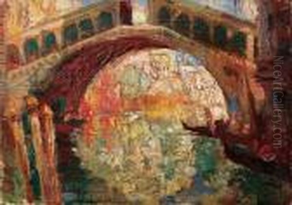 Ponte Di Rialto Oil Painting by Alessandro Milesi