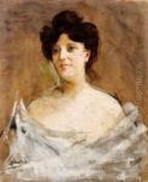 La Modella In Bianco Oil Painting by Alessandro Milesi