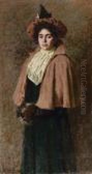 Ritratto Di Signora Con Cappello E Mantellina Oil Painting by Alessandro Milesi