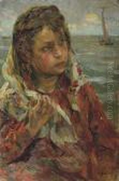 La Figlia Del Pescatore Oil Painting by Alessandro Milesi