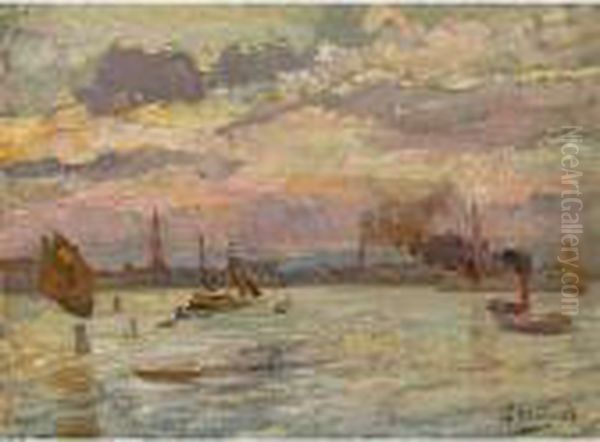 Venetian Lagoon Oil Painting by Alessandro Milesi