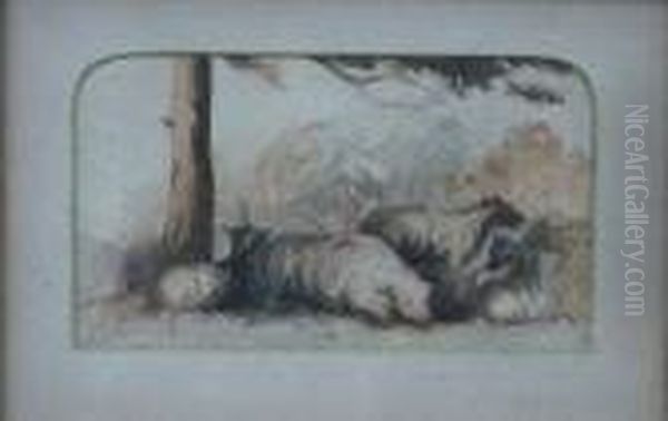 Study Of Sheep Under A Tree Oil Painting by Sir John Everett Millais