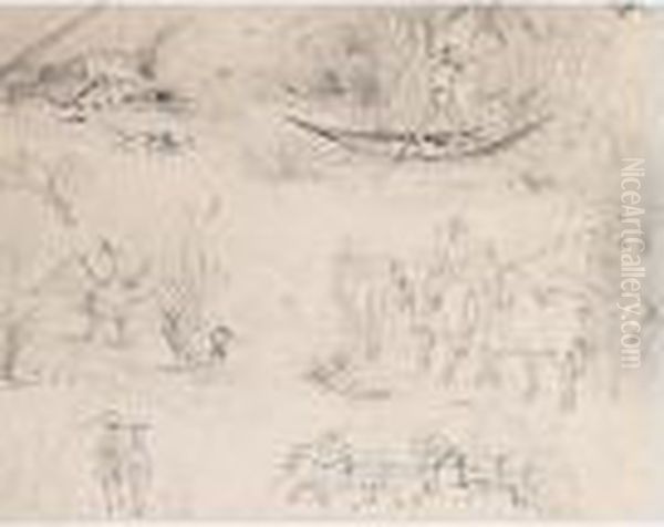 Two Pages Of Sketches Oil Painting by Sir John Everett Millais