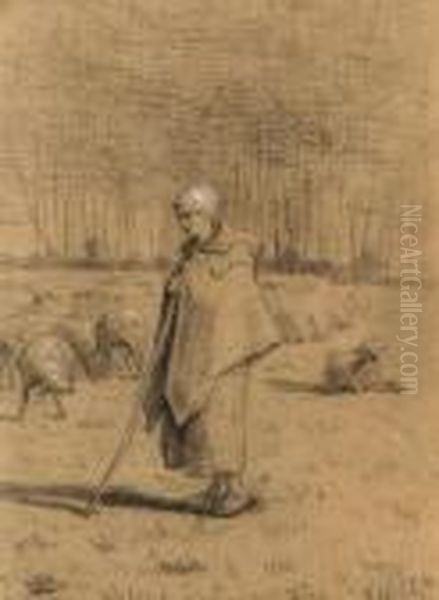 The Shepherd Oil Painting by Jean-Francois Millet