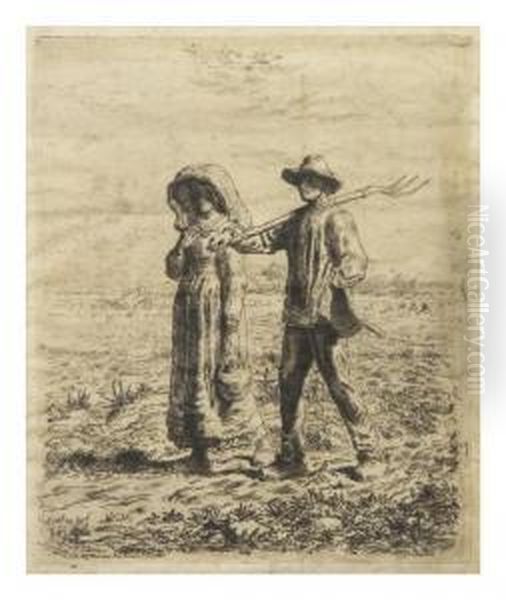 Depart Pour Le Travail Oil Painting by Jean-Francois Millet