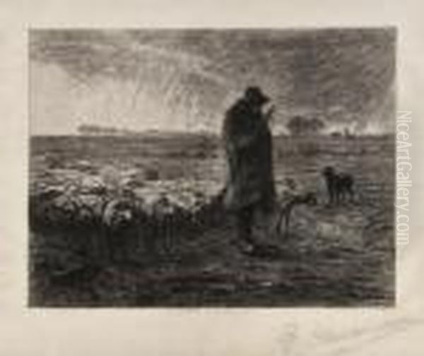 Le Berger Ramenant Son Troupeau Le Soir Oil Painting by Jean-Francois Millet