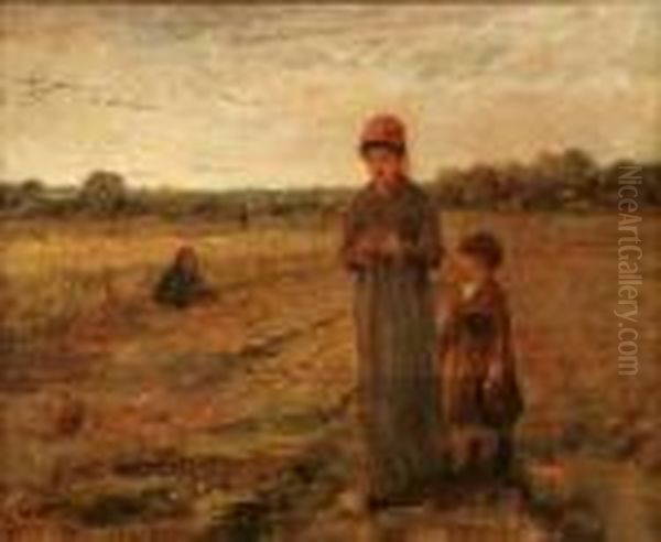 Mother And Child In A Field Oil Painting by Jean-Francois Millet