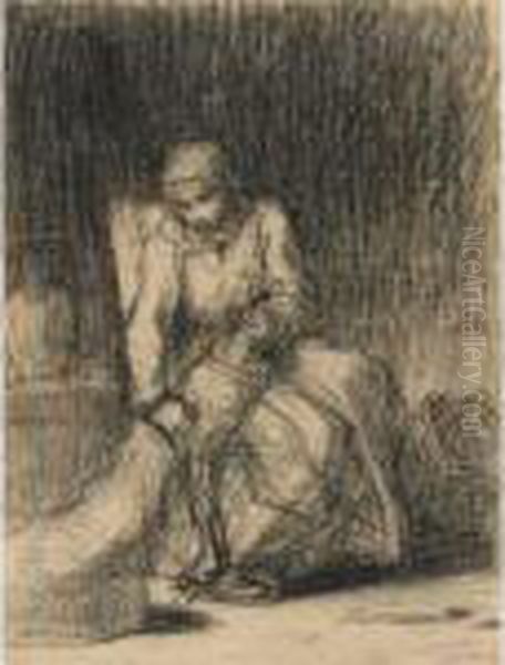 Paysanne Plumant Une Oie Oil Painting by Jean-Francois Millet